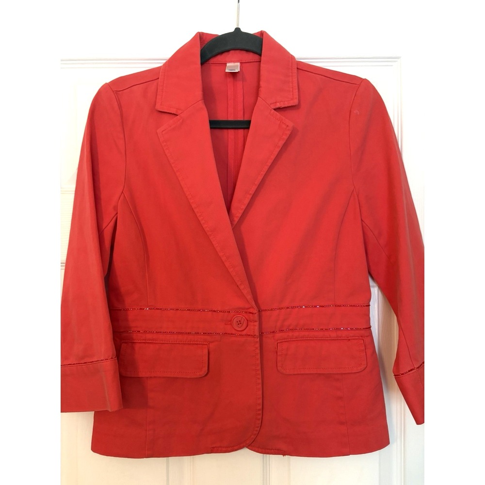 Old navy jacket women's sz‎ Small Melon pink sequin trim pockets collared blazer